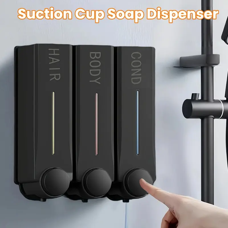 Wall Mounted 3 Compartment Shampoo Conditioner Dispenser Bottles, No-Drill Shower Soap Dispenser, Bathroom Shampoo Body Wash Lotion Pump Dispenser, Large Capacity Refillable Wall Organizer, Toiletries Dispenser, Bathroom Accessory