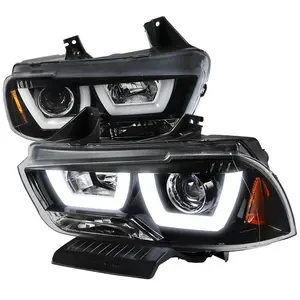 2011-2014 Charger Dual LED U-Bar Projector Headlights (Jet Black Housing/Clear Lens)