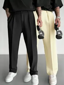 Men's Casual Formal Pants, Office & Home Use, Straight Leg Design, Flat Front, Pockets, Smart Business Suit Pants