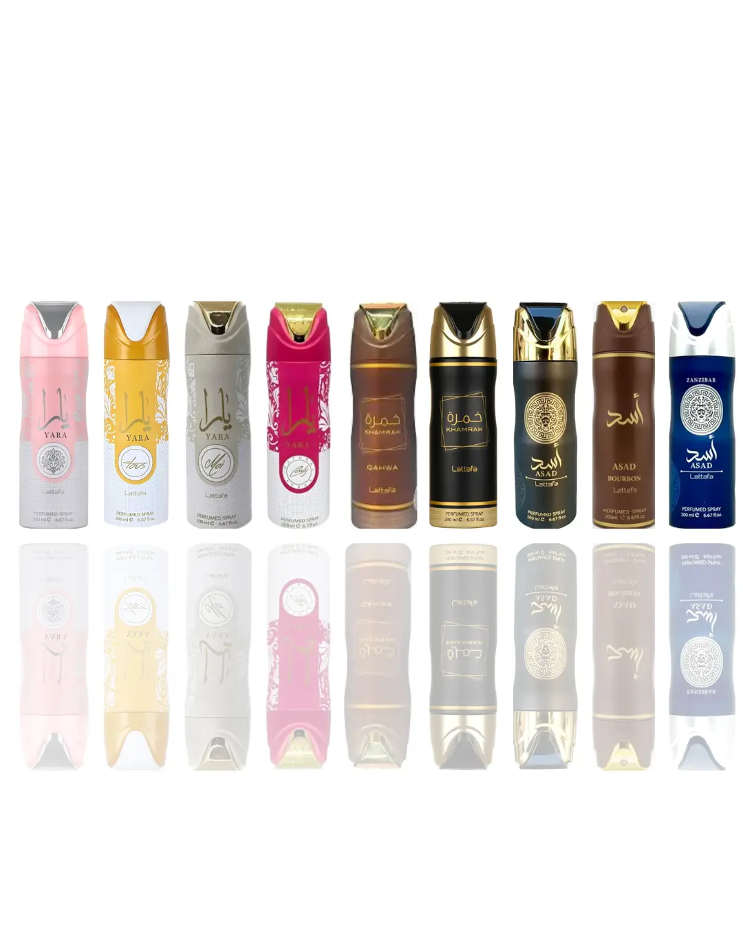 yara deodorant + yara tous deodorant + yara moi deodorant + yara candy deodorant + khamrah qahwa deodorant + khamrah deodorant + asad deodorant + asad zanzibar deodorant + asad bourbon deodorant -- 9 piece bundle, Coconut, Coffee