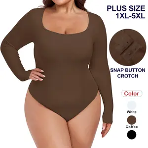 COOTRY【Plus Size】Bodysuits for Women Scoop Neck Thong Bodysuits Long Sleeve Bodysuit Going Out Ultra Stretch Slim Fit | Winter Outfits | Cute Fall outfits | New Years Outfits | Plus Size Fashion