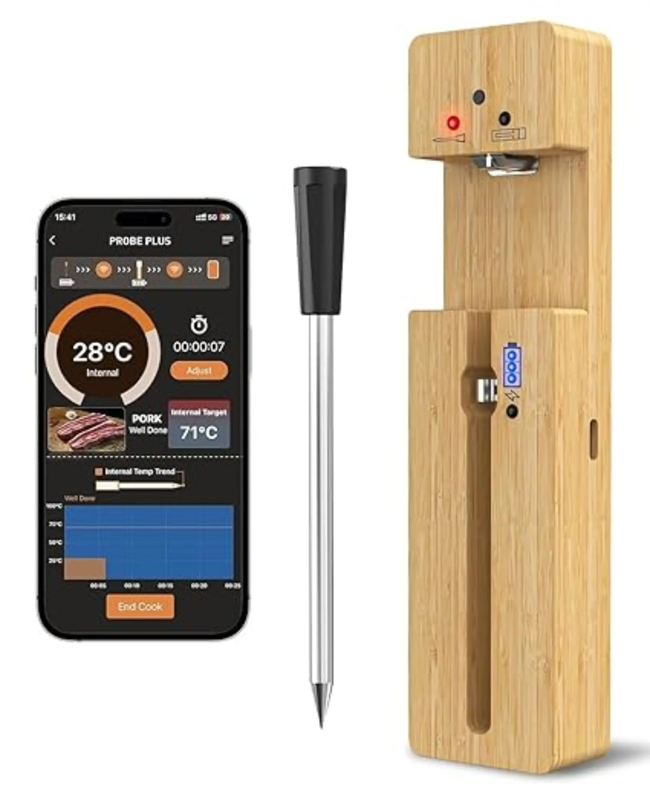 Smart Wireless Meat Thermometer, Remote Range Dual Bluetooth Digital Food Thermometer for Oven, Indoor Outdoor Cooking, Grill BBQ, Compatible with iOS & Android