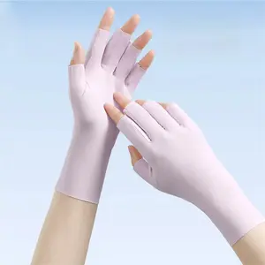 Women's Ice Silk Half-Finger Gloves, Lightweight Stretchy Sun Protection, Fashionable Plain Color Design, Ideal for Outdoor Activities