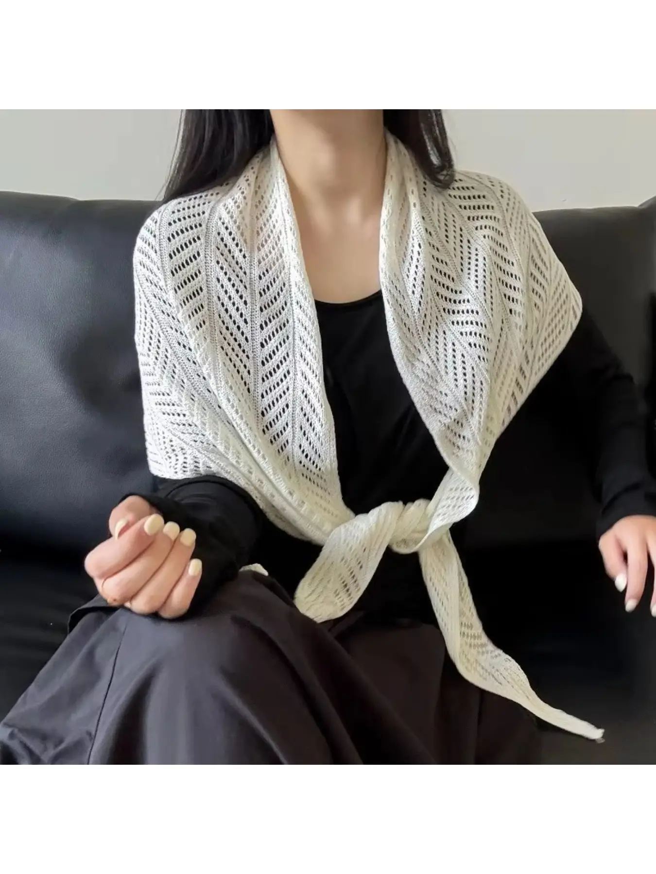 Ice silk hollow knit shawl triangle scarf women summer thin self-made shawl blouse sunproof air-conditioning shawl scarf