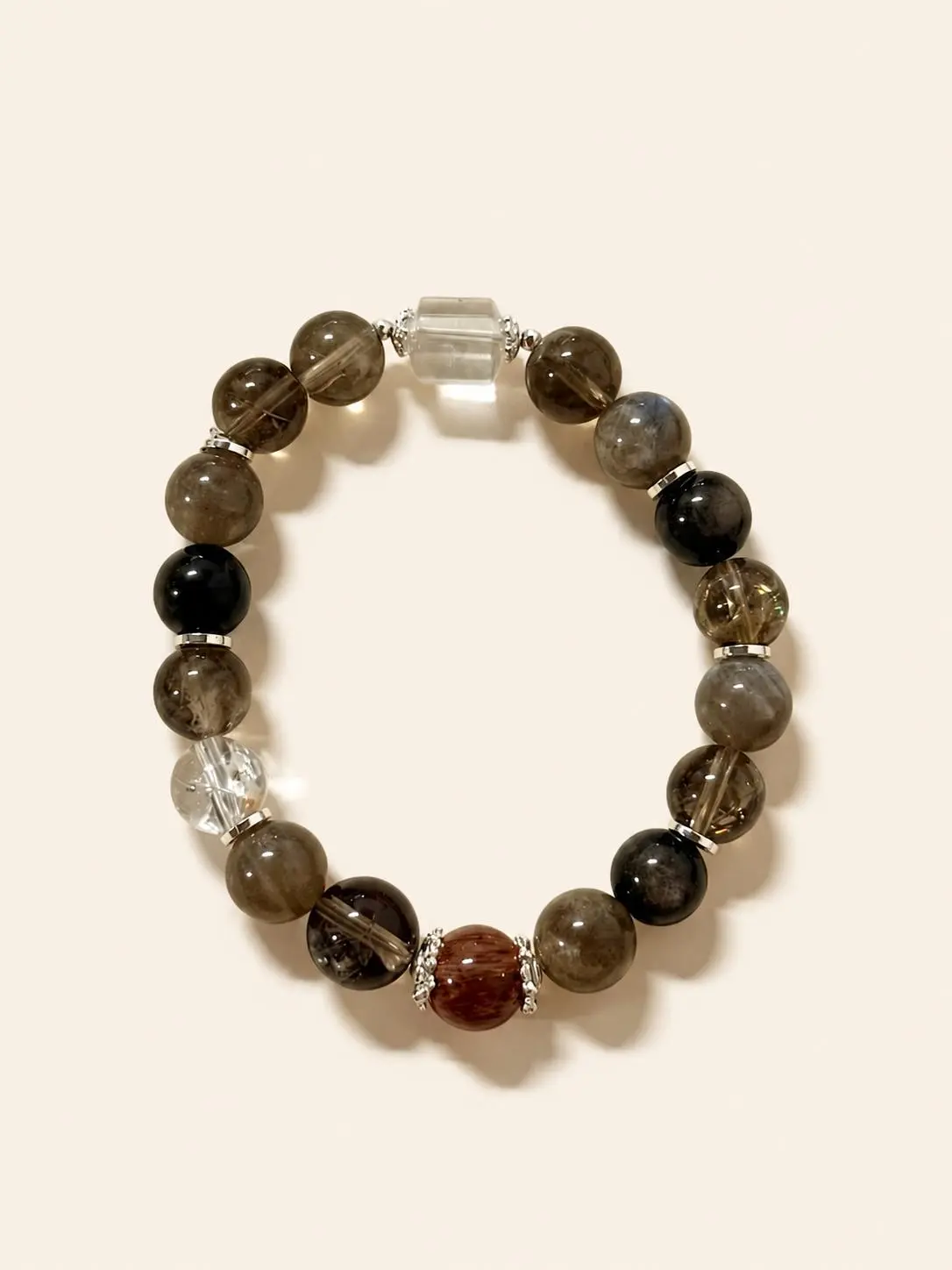 DIY008-Misty Twilight Multi Crystal Bracelet | Smoky Quartz Grey Moonstone Obsidian Black Super Seven Bracelet