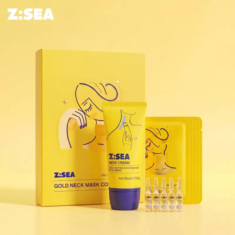 Z:SEA Luxury Neck Care Set - Lightweight Peptides Serum, Cream, Mask - Daily All-Skin Hydrating Moisturizer, Wrinkle Reduction, Lifting & Firming, Skin Restoration