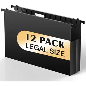 Extra Capacity Legal Size Hanging File Folders,12 Reinforced Plastic Hanging Folder, 2 Inch Expansion, Filing Cabinet Folders for Bulky Files, Medical Charts, Black