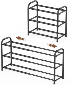 3-Tier Expandable Shoe Rack,Adjustable Shoe Shelf Storage Organizer Heavy Duty Metal Free Standing Shoe Rack for Entryway Closet Doorway (Black) No Brand No Brand