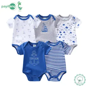 5-piece set of boys' bodysuits, baby cotton short-sleeved dresses, and essential cartoon sports-style clothing for baby boys