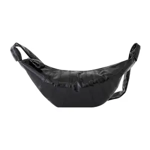 Women's Minimalist Cotton Crossbody Bag - Lemaire Croissant Series, Adjustable, Built-In & Extra Pockets, Unisex Black Design (Suitable for Men Too)