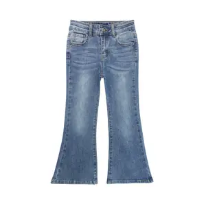 Girls Flared Denim Pants, 18M-14T Ranges Elastic Waistband Inside Stretchy Slim Jeans Cotton Polyester