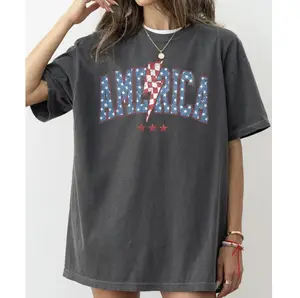 America Retro Lightening Bolt Shirt, USA Patriotic Independence Day Tee, Fourth Of July, 4th Of July Tshirt, Patriotic Independence Day, USA Cotton Top For Men And Women