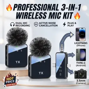 3 In 1 Wireless Lavalier Microphone, Mini Clip On Lapel Mic Compatible With iPhone, Android And Camera, Transmission Distance, 18H Long Battery Life, Noise Reduction Recording Microphone For Interview, Vlog, YouTube And TikTok Creation