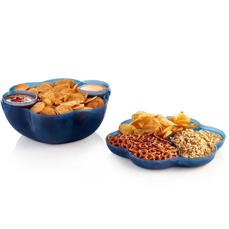 Tupperware Chip 'N Dip Serving Bowl Set with Divided Tray Blue