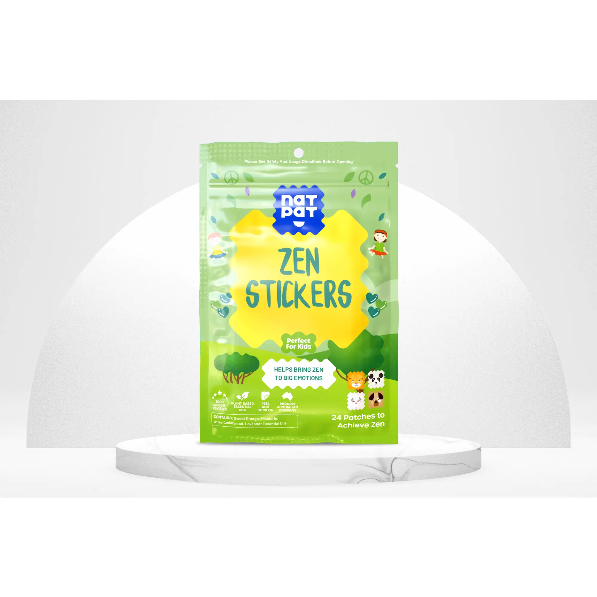 NATPAT ZenPatch Mood Calming Stickers – Natural, Chemical-Free Mood Support for Kids & Adults | Relaxation, Calm & Emotion Regulation | Multicolor Gentle Pack