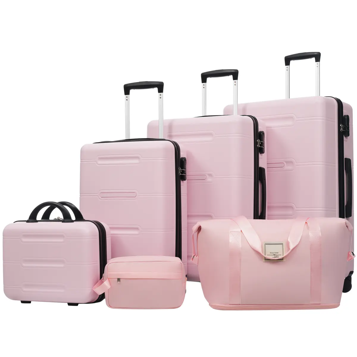 Luggage Set 6 Piece,Lightweight Hardshell Suitcase with Double Spinner Wheels Handle Password Lock,14 IN Cosmetic Case 20/24/28 IN Luggages with Duffel Bag and Toiletry Bag,Pink