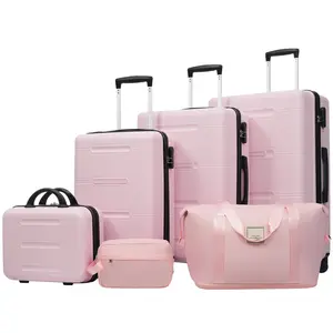 Luggage Set 6 Piece,Lightweight Hardshell Suitcase with Double Spinner Wheels Handle Password Lock,14 IN Cosmetic Case 20/24/28 IN Luggages with Duffel Bag and Toiletry Bag,Pink