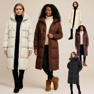 Women's Casual Long Hooded Cotton Padded Jacket Loose Solid Warm Outerwear