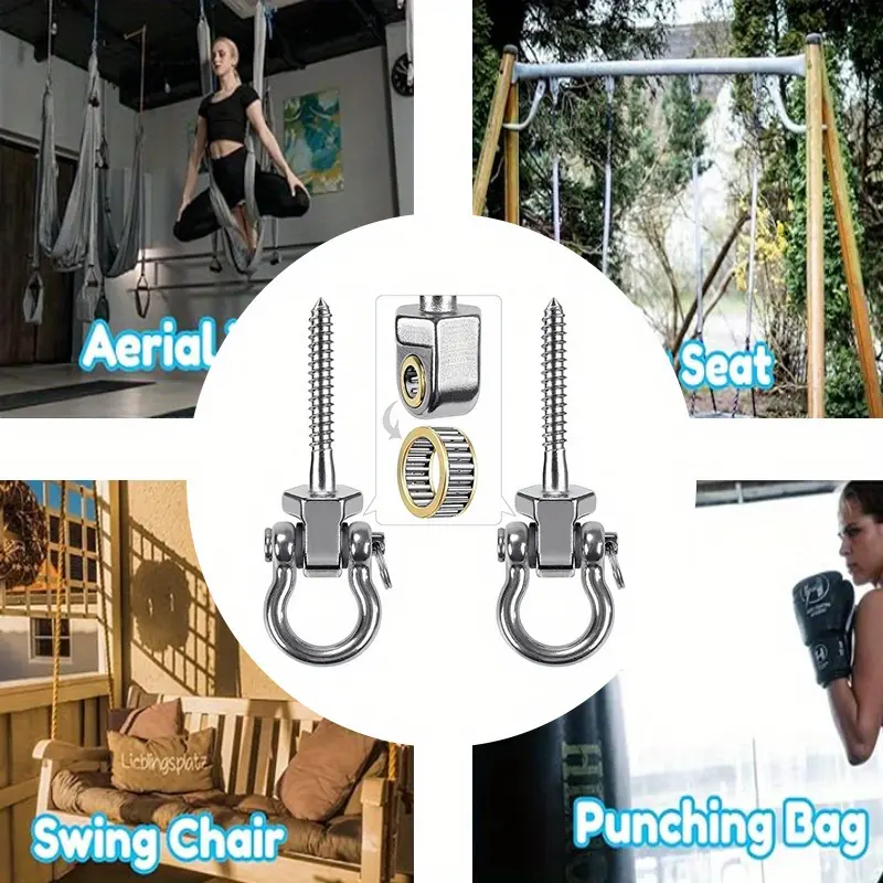 Heavy Duty Swing Hangers with Bearings, 2-Pack - Stainless Steel Porch Swing Hardware for Patio & Playground, Quiet Swivel Hooks - Indoor/Outdoor Heavy Duty Swing Hardware, 1500LB Capacity