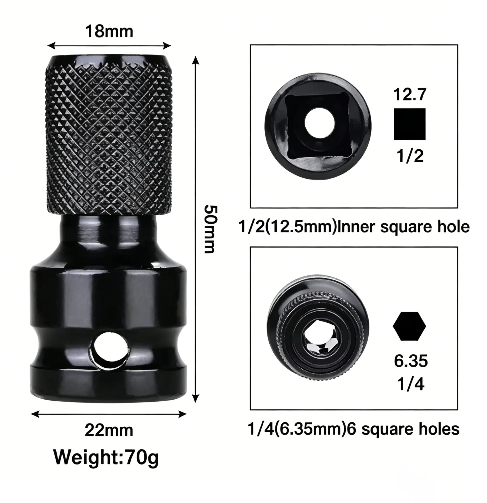 1pc Socket Adapter Converter, 1/2 in Square Drive to 1/4 in Hex Female, High Hardness Steel, Quick Release Design, for Impact Tools, Automotive Maintenance, Daily Household Repair