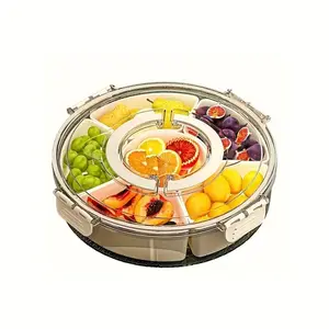 Rotating Snack Tray with Lid & Handle, Multi Compartment Fruit Veggie Serving Platter, Durable PP Material, Perfect for Tacos, Party, Travel, Snack Containers, Food Storage Organizer