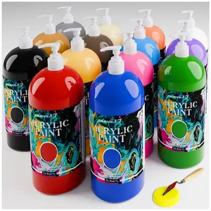 Acrylic Paint Sets for Adults 33.8oz/1000ml, 14 Color Large Bulk Acrylic Paints kits, 1/4 Gallon Rich Pigment Art Painting Supplies for Artists/Beginners, Acrylic Paint Sets for Canvas with Pump, Color Wheel