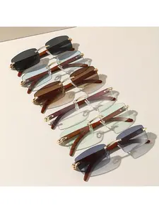 6 Pairs of Unisex Multi-colored Slim Frameless Wood Grain-effect Mirror Arm Eyeglasses with A Casual Classic Streetwear Style, Suitable for Daily Use