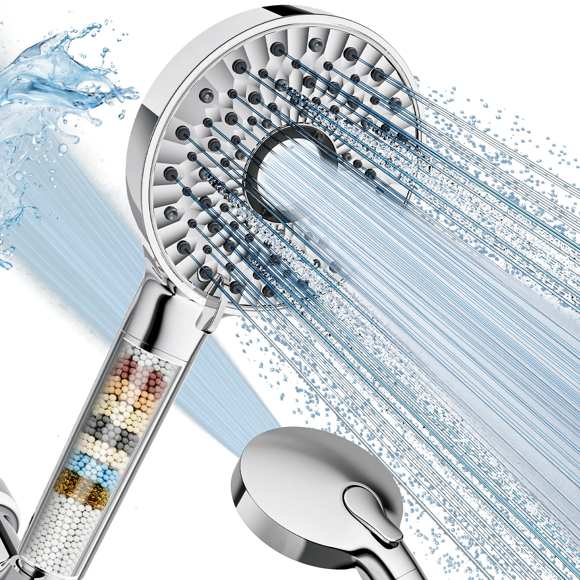 Magichome Filtered Shower Head with Handheld, High Pressure 10-Spd Detachable Chrome Handheld Shower Kit, Hose Included, Water Softener Filter Beads for Hard Water - Remove Chlorine, Reduce Dry Itchy Skin, Filtered Shower Heads