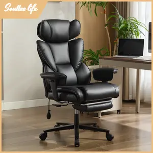 Big & Tall Office Chair, Ergonomic Executive Desk Chair with Footrest, PU Leather, Lumbar Support,  Adjustable Headrest/Armrest, Thick Spring Cushion, 360° Swivel High-Back Computer Gaming Chair with Wheels