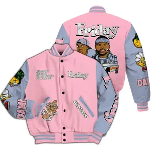 Varsity Jacket To Match Retro 35th Anniversary 5s 100% High-Grade Polyester Knit Fabric Friday Sneaker Stress Style All Over Print Custom Baseball Jacket with Snap Closure Elastic Details