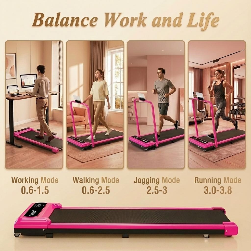 【Adjustable Incline】 YAGUD Foldable Treadmill, Low-Noise Motor Walking Pad, 265lbs Weight Capacity, Remote Control & Wheels for Easy mobility, Comes with Free Resistance Bands, Dual Shock-Absorption System