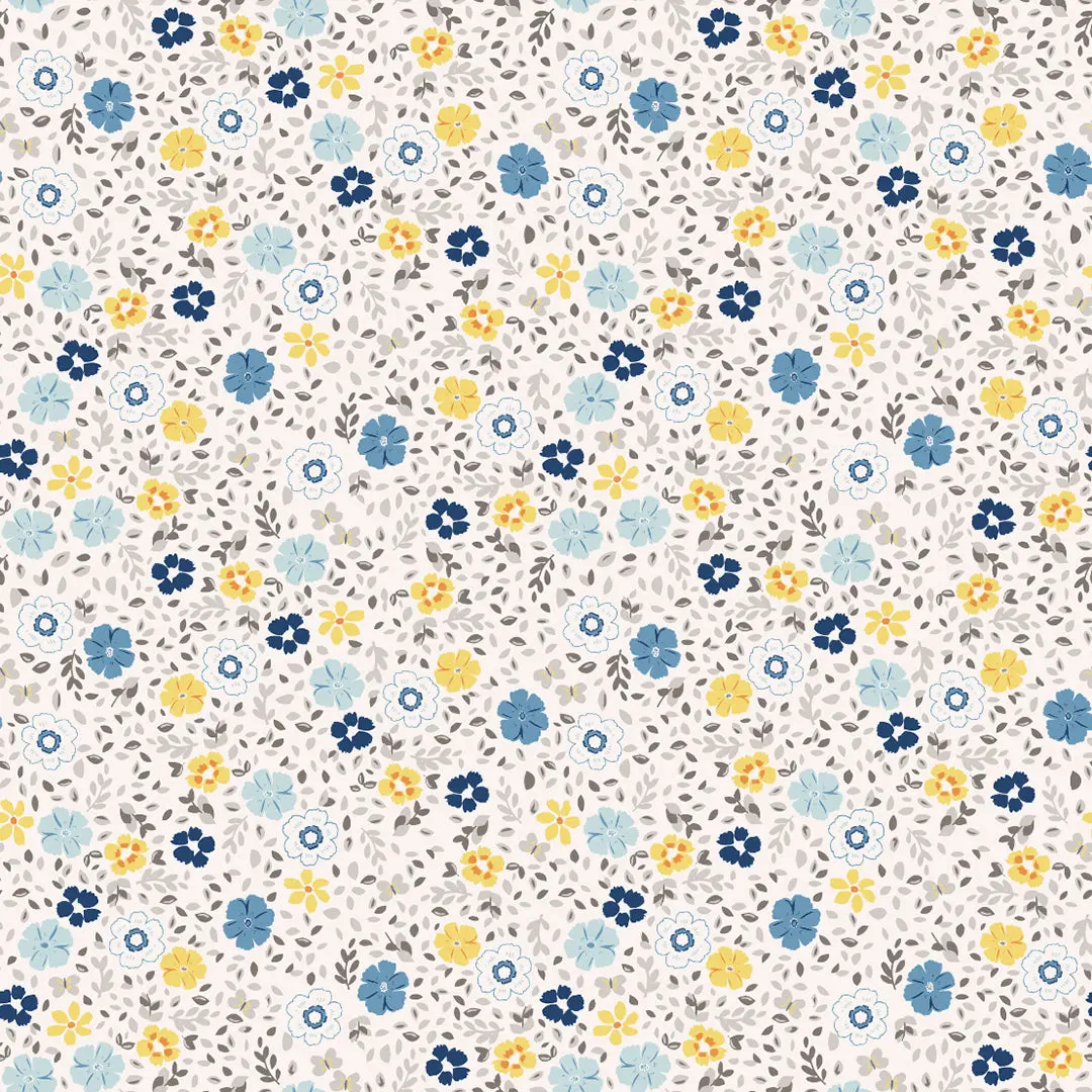 Blue/Yellow Tiny Floral – 100% Quilting Cotton Fabric by the Yard