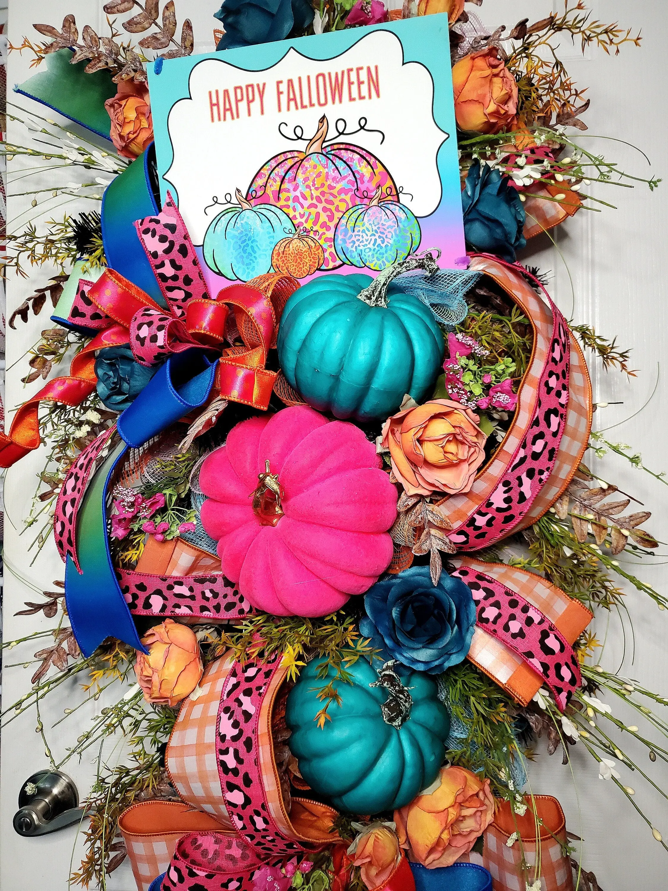Fall Wreath - Halloween Pumpkin Teardrop Swag for Front Door or Mantle