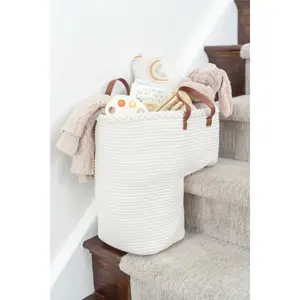 NEObirdie Rope Stair Basket for Carpeted and Wooden Stairs
