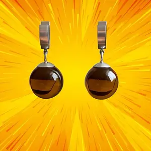 Dark Yellow (Silver) Potara Earrings - High-Quality anime Cosplay jewelry, stainless steel cap