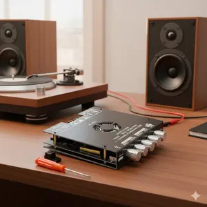 ZK-HT21 TDA7498E Bluetooth 5.0 2.1 Channel Amplifier Module, 160W+220W High Power, AUX/USB Input, Bass Treble Knob, Subwoofer Compatible, DC 15-36V Wide Voltage for Home Theater Audio Upgrade