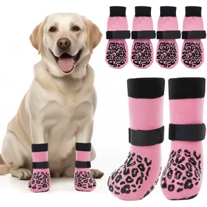 LOOBANI Reflective Dog Socks for Preventing Licking Paws, Paw Protector for Hardwood Floors, Non-Slip Dog Booties with Adjustable Straps, Soft Cotton Socks for Indoor Use