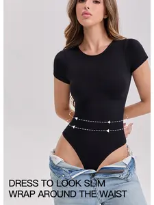 Women Short Sleeve Shapewear Bodysuit Underwear Tummy Control Slimming Body Shaper Sexy Tight Fit Shaping Bodysuit