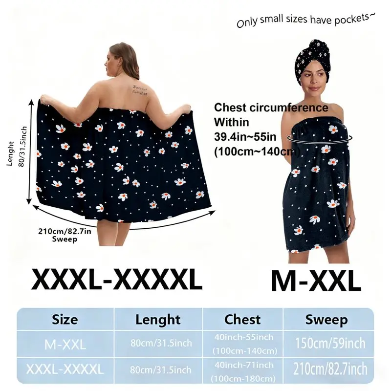 Women's Black Sleeveless Floral Wrap Towel Robe Set with Head Wrap, Matching Light Gray Skirt & Rectangular Piece (A-line Skirt) for Bath/Beach/Pool - Plus Size XXXL Available, Perfect for Summer Festivals (Easter, Carnival, etc.) with White Orange