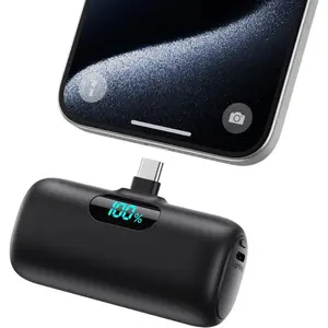 Mini Portable Charger USB C Power Bank,Upgraded 5000mAh PD Fast Charging Battery Pack Built-in USB-C Connector,LCD Display,Compatible With iPhone 16,16 Plus,16 Pro,16 Max,15,iPad Pro,Air,Android Phone etc