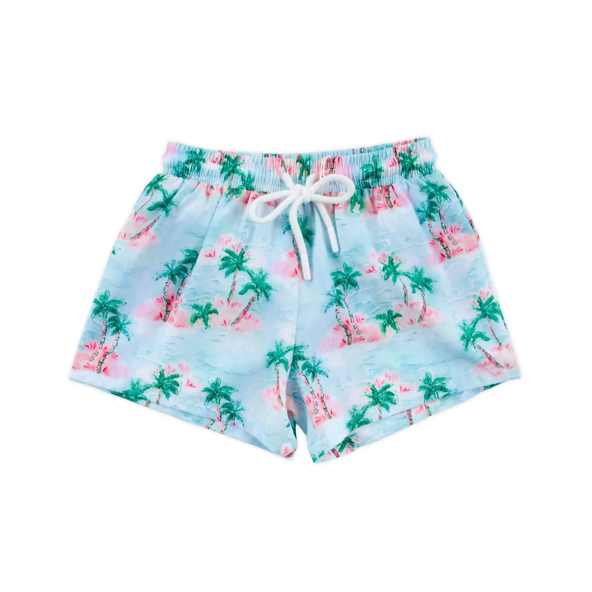 Island Palm Swim Trunks - Tropical Light Blue Boys Swimsuit