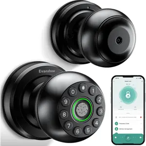 Door Knob Lock (/App/Code/Key) Biometric Door with Auto-Lock Easy Install for Home/Bedroom/Office