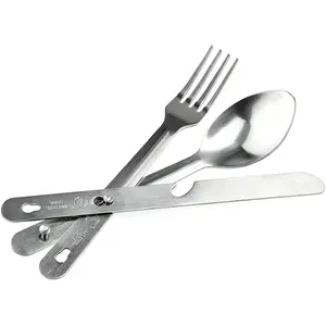 4-in-1 Detachable Stainless Steel Utensil t - Spoon, Fork, , Bottle Opener - 6.5" Length, Compact for Camping, Hiking, Travel - Includes Clear Pouch - KC7043FSK