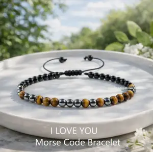 Morse Code Bracelet I LOVE YOU Triple Protection Round Beaded Crystal Jewelry