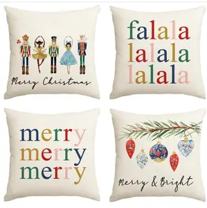 colorlife Merry Christmas Nutcracker Throw Pillow Covers, 18 x 18 Inch Winter Holiday Party Cushion Case Decoration for Sofa Couch Set of 4