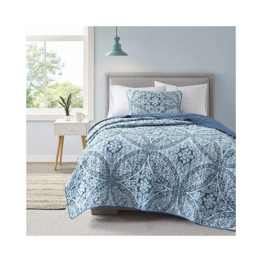 Reversible Quilt Set-Vermicelli Stitching Design All Season, Lightweight, Coverlet Bedspread Bedding, Matching Shams, Twin/Twin XL (66 in x 90 in)