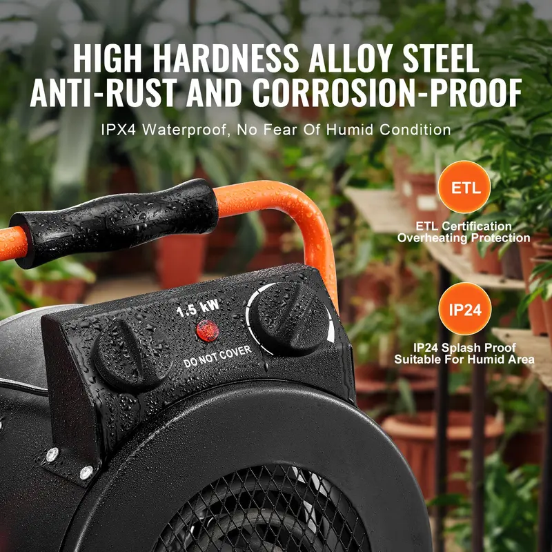 VEVOR Greenhouse Heater with Thermostat,  1500W Fast Heating with Overheat Protection, 2-Speed Setting Small Grow Tent Heater, Electric Portable Heater Fan for Green House, Flower Room, Workplace 3