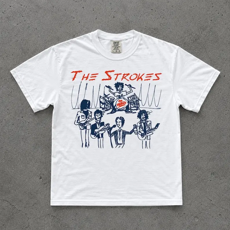 The Strokes Vintage Comfort Colors Unisex T-Shirt, Indie Rock Band Tee, Retro Sketch Graphic Tshirt, Aesthetic Concert Music Merch
