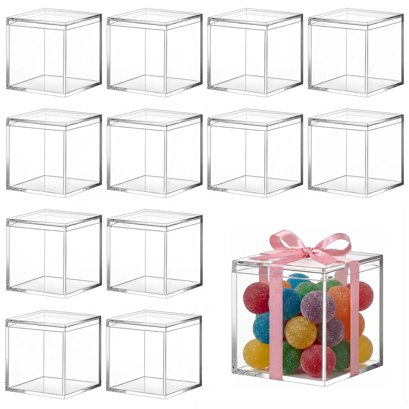 Garvee Acrylic Box 12 Pack with Lids, Clear Acrylic Box Cube 3inch, 2mm Thick Plastic Storage Box for Wedding Candy Favor Display, Jewelry Gift Boxes, Party Favor Containers, Home Organizer