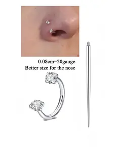 20gauge CZ Horseshoe Nose Ring Internal Threaded Hypoallergenic Stainless Steel 8mm Hoops for Multiple Piercings, Perfect for Nose Cartilage Tragus Helix and Lip